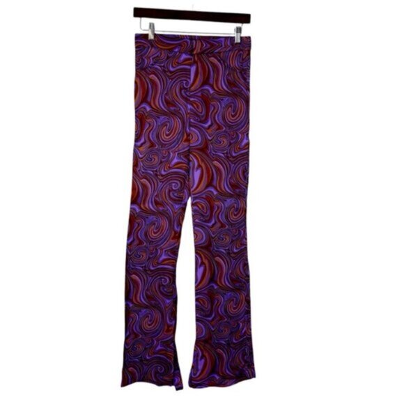 Zara Women Small Pants Purple Brown Swirl High Rise Retro Hippie Flared 60-70’s - Picture 3 of 12